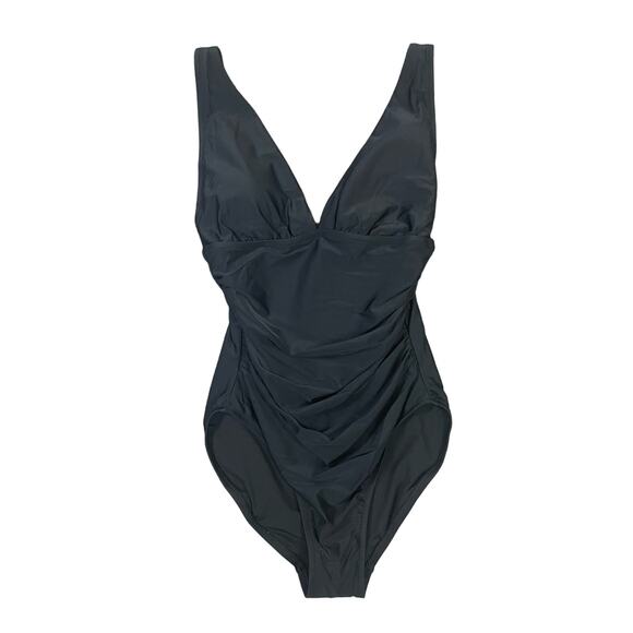 J Crew Ruched Plunging V Neck One Piece Swimsuit US Women's S New - Picture 1 of 6